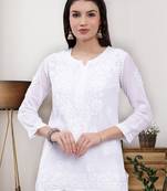 hand embroidered white crepe lucknowi chikankari top