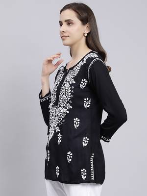 hand embroidered black modal lucknowi chikankari top 2