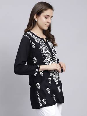hand embroidered black modal lucknowi chikankari top 3