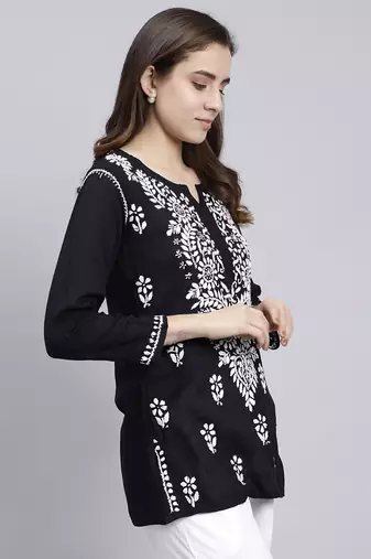 hand embroidered black modal lucknowi chikankari top