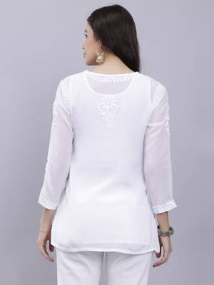 hand embroidered white crepe lucknowi chikankari top 2