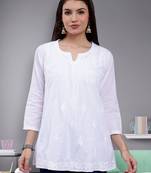 hand embroidered white cotton lucknowi chikankari top