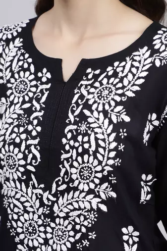 hand embroidered black modal lucknowi chikankari top