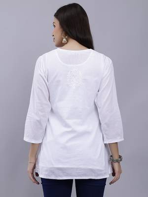 hand embroidered white cotton lucknowi chikankari top 2