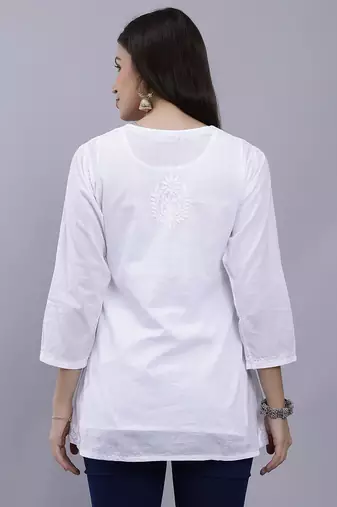 hand embroidered white cotton lucknowi chikankari top