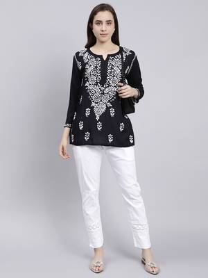hand embroidered black modal lucknowi chikankari top 5