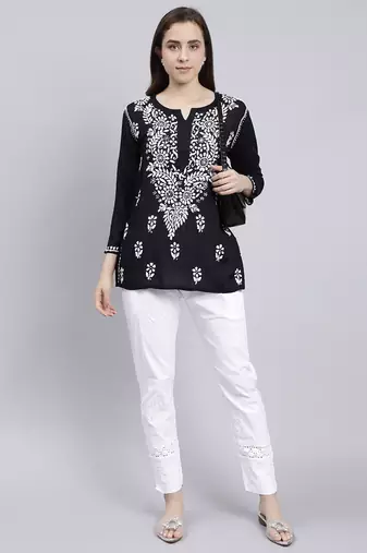 hand embroidered black modal lucknowi chikankari top
