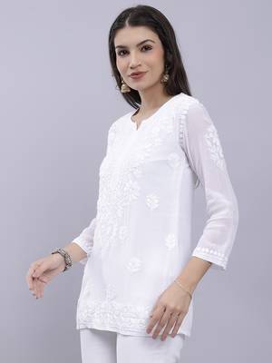 hand embroidered white crepe lucknowi chikankari top 3