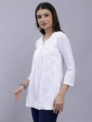 hand embroidered white cotton lucknowi chikankari top 3