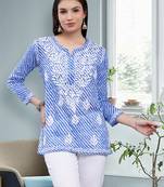 hand embroidered dark blue cotton lucknowi chikankari top