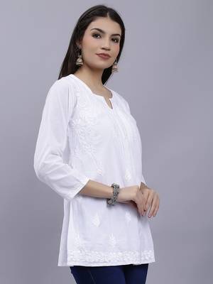 hand embroidered white cotton lucknowi chikankari top 4