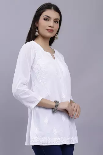 hand embroidered white cotton lucknowi chikankari top