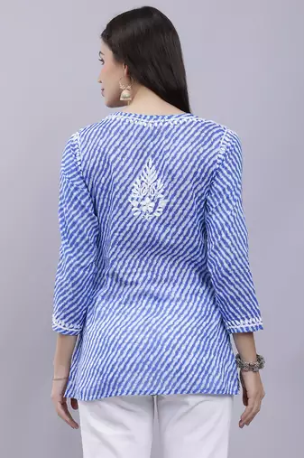 hand embroidered dark blue cotton lucknowi chikankari top