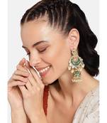 Gold Plated Intricately Designed Traditional Enamel Glided With Kundans & Pearls Jumki Earrings
