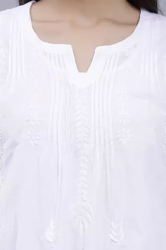 hand embroidered white cotton lucknowi chikankari top