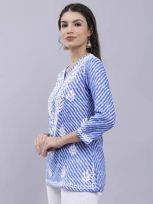 hand embroidered dark blue cotton lucknowi chikankari top 3