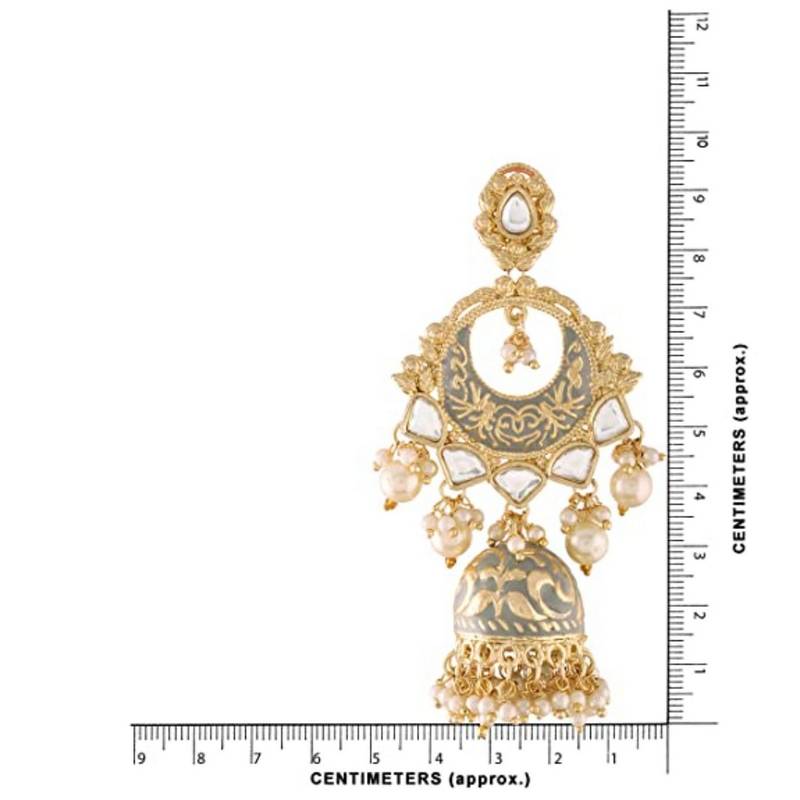 Gold Plated Intricately Designed Traditional Enamel Glided With Kundans & Pearls Jumki Earrings For Women