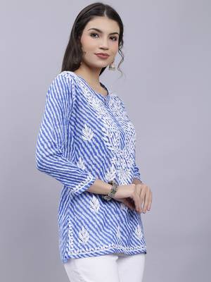 hand embroidered dark blue cotton lucknowi chikankari top 4