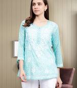 hand embroidered sea green cotton lucknowi chikankari top