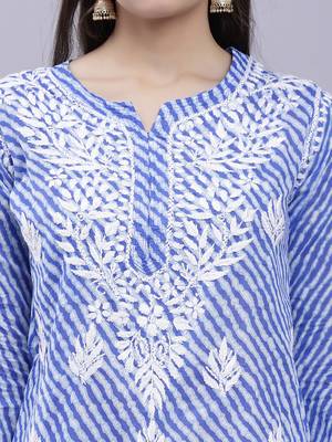 hand embroidered dark blue cotton lucknowi chikankari top 5