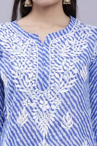 hand embroidered dark blue cotton lucknowi chikankari top