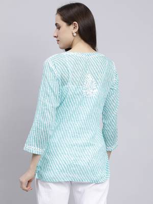 hand embroidered sea green cotton lucknowi chikankari top 2