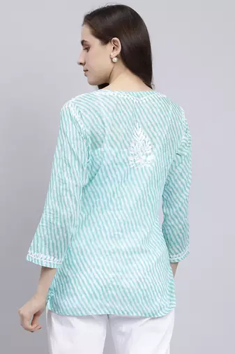 hand embroidered sea green cotton lucknowi chikankari top