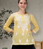 hand embroidered yellow cotton lucknowi chikankari top