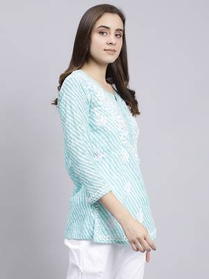 hand embroidered sea green cotton lucknowi chikankari top 4