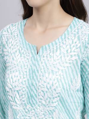 hand embroidered sea green cotton lucknowi chikankari top 5