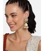 Gold Plated Intricately Designed Traditional with Detachable Hair Chain Encased With Kundans & Pearls Jumki