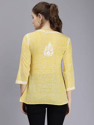 hand embroidered yellow cotton lucknowi chikankari top 2
