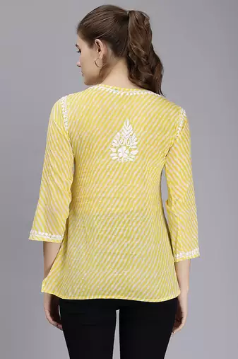 hand embroidered yellow cotton lucknowi chikankari top