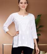 hand embroidered white cotton lucknowi chikankari top