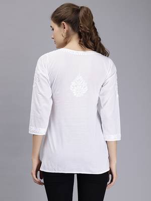 hand embroidered white cotton lucknowi chikankari top 2