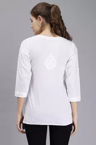 hand embroidered white cotton lucknowi chikankari top