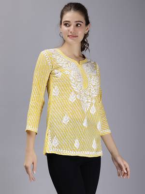 hand embroidered yellow cotton lucknowi chikankari top 3