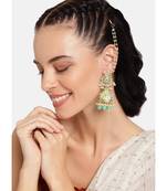 I Jewels Gold Plated Traditional with Detachable Hair Chain Encased with Kundans and Pearls Jhumka Earrings for Women