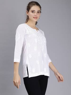 hand embroidered white cotton lucknowi chikankari top 3