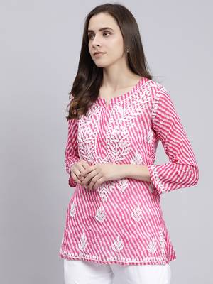 hand embroidered pink cotton lucknowi chikankari top 3