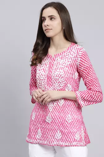 hand embroidered pink cotton lucknowi chikankari top