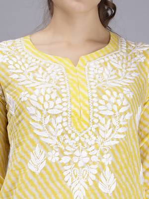 hand embroidered yellow cotton lucknowi chikankari top 5