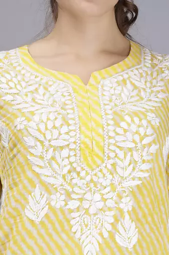hand embroidered yellow cotton lucknowi chikankari top