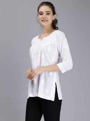 hand embroidered white cotton lucknowi chikankari top 4
