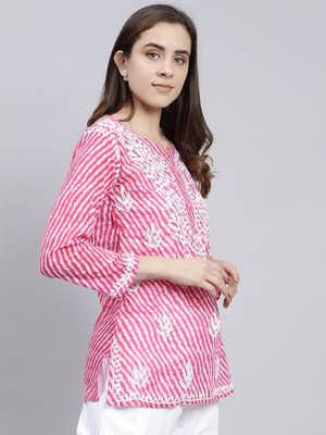 hand embroidered pink cotton lucknowi chikankari top 4