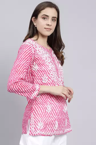 hand embroidered pink cotton lucknowi chikankari top