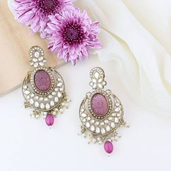 Gold Plated Traditional Pearl Kundan Stone Chandbali Earring For Women/Girls  1