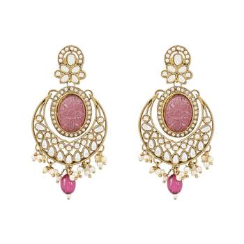Gold Plated Traditional Pearl Kundan Stone Chandbali Earring For Women/Girls  2