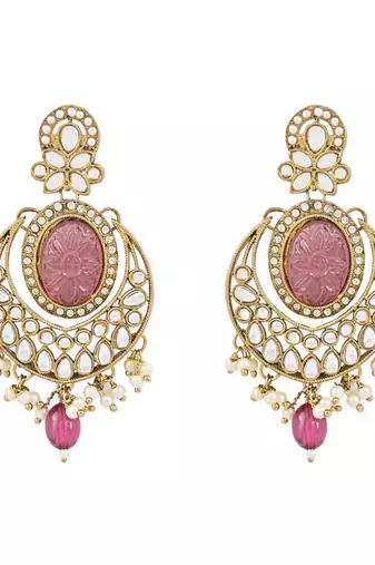 Gold Plated Traditional Pearl Kundan Stone Chandbali Earring For Women/Girls 