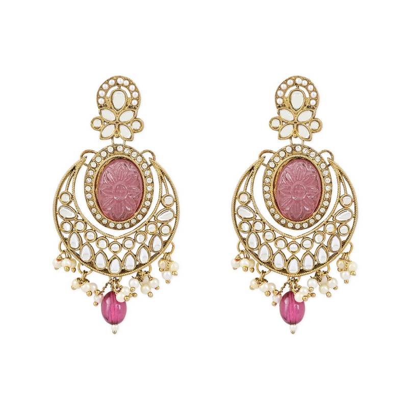 Gold Plated Traditional Pearl Kundan Stone Chandbali Earring For Women/Girls 